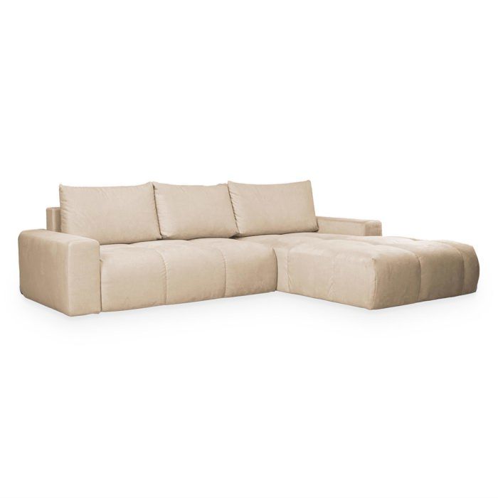 Produit similaire: LYGIE - Canapé d'angle convertible avec coffre en velours beige - Angle droit