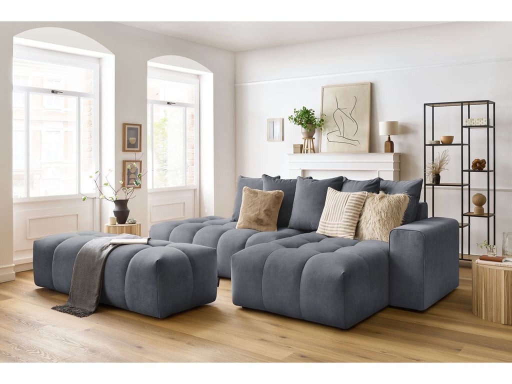 Produit similaire: Canapé d'angle fixe MONT-BLANC velours avec pouf gris foncé angle droit BOBOCHIC 4 places