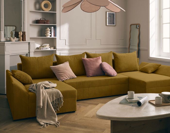 Produit similaire: Canapé panoramique en U 7 places convertible avec coffre en velours côtelé Jaune - BESTMOBILIER