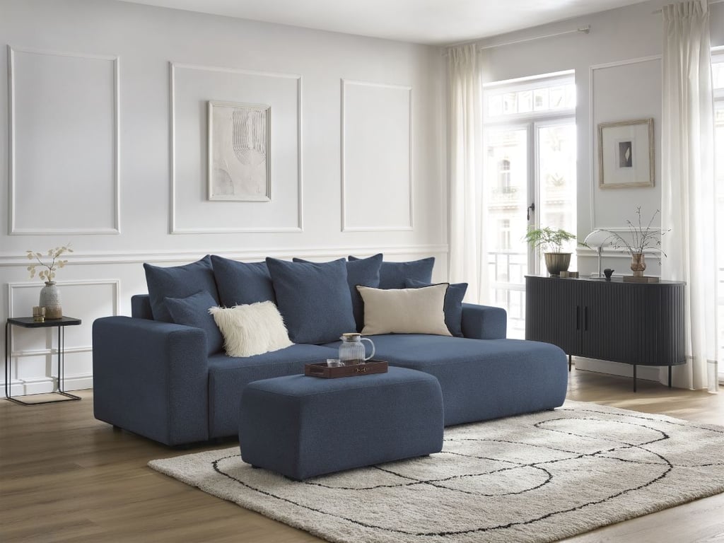 Produit similaire: Canapé d'angle convertible coffre ATILLA tissu chiné avec pouf bleu angle droit BOBOCHIC 5 places