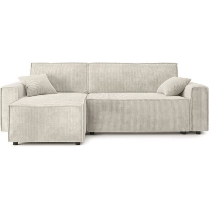 Produit similaire: Canapé d'angle convertible MIRA en velours côtelé beige 4 places - Réversible - Coffre de rangement - BAÏTA