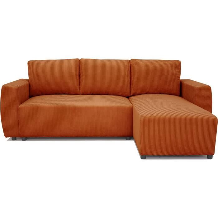 Produit similaire: Canapé d'angle convertible 3 à 4 places PHARELL - Tissu velours cotelé terracotta - Réversible - L 224 x P 155 x H 85 cm