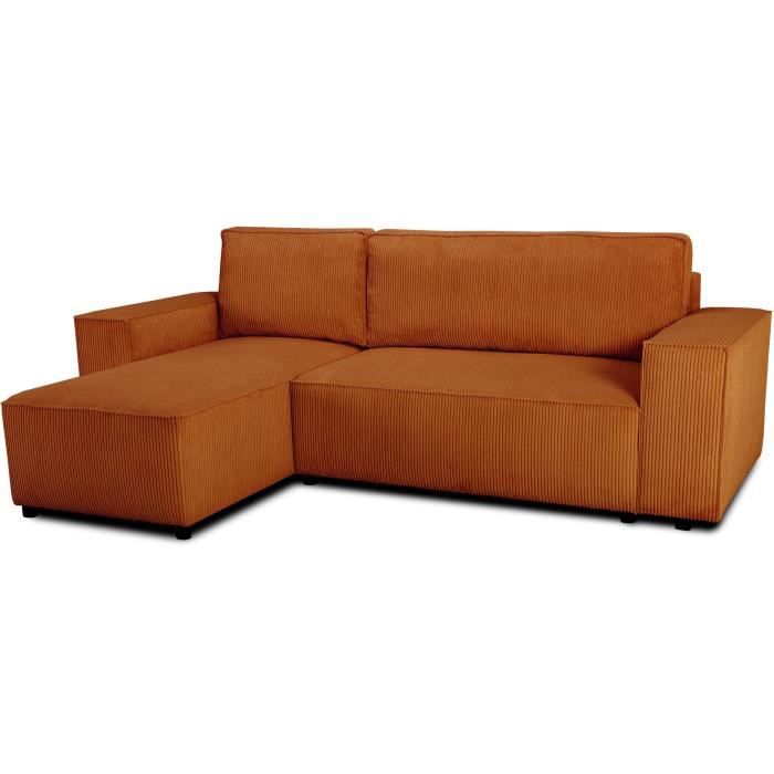 Produit similaire: Canapé d'angle convertible réversible - 4 places - JOSH - Tissu velours cotelé - Terracotta - Coffre - 242 x 155 x 86 cm