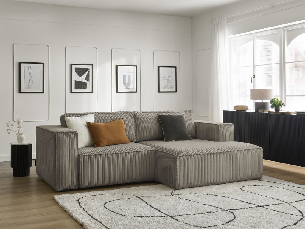 Produit similaire: Canapé d'angle convertible coffre NINA velours côtelé taupe angle droit BOBOCHIC 3 places