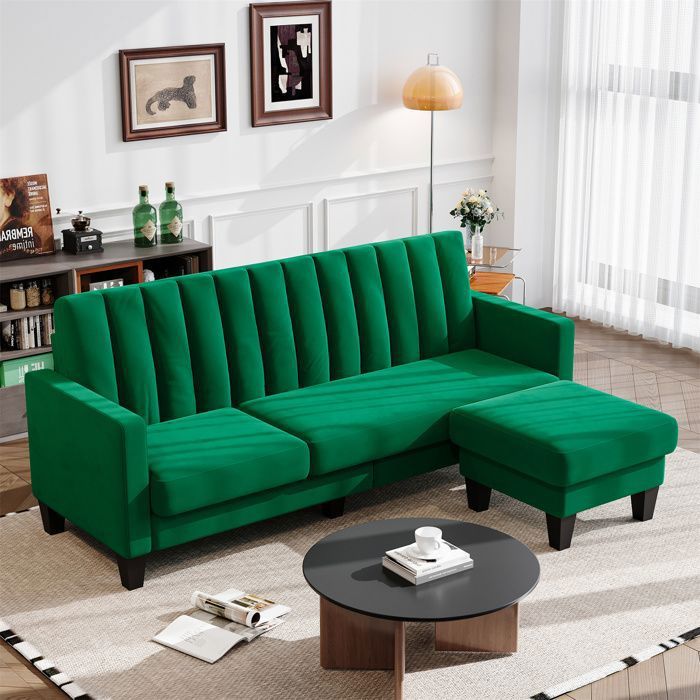 Produit similaire: Canapé d'angle réversible 3 places en velours Vert,Canapé Moderne avec Ottoman Repose-Pieds amovible pour le salon,208cm×140cm×85cm
