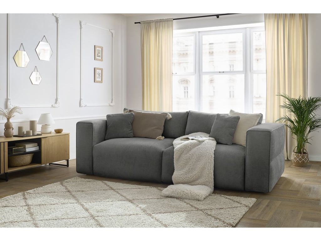 Produit similaire: Canapé droit convertible coffre EZECHIEL tissu lisse gris foncé BOBOCHIC 3 places