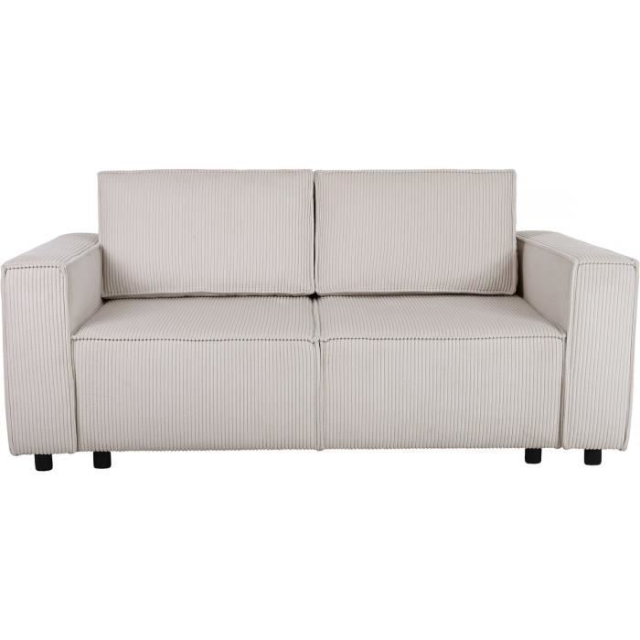 Canapé droit convertible en velours côtelé "Montaigne S" - 2 places - Beige - Vue supplémentaire 1