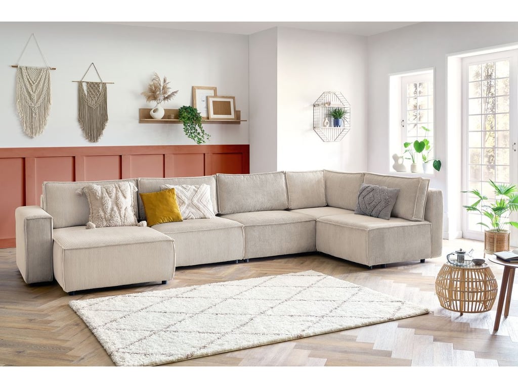 Produit similaire: Canapé d'angle fixe modulable XL NIHAD tissu velours côtelé beige angle gauche BOBOCHIC 6 places