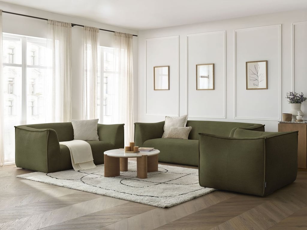 Produit similaire: Ensemble canapé droit fixe 3 + 2 places + fauteuil GIORGIA velours côtelé vert BOBOCHIC