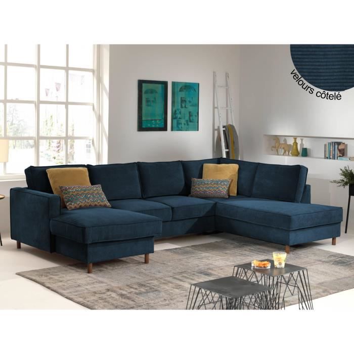Produit similaire: Jake - canapé panoramique - convertible avec coffre - 7 places - en velours côtelé - droit - Bleu Ardoise