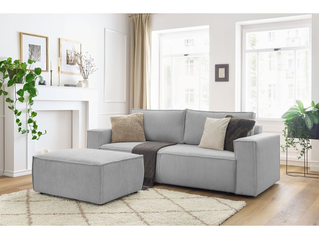 Produit similaire: Canapé droit convertible coffre NIHAD velours côtelé avec pouf gris clair BOBOCHIC 4 places