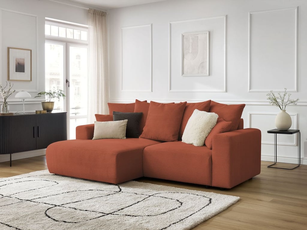 Produit similaire: Canapé d'angle convertible coffre ATILLA velours côtelé orange angle gauche BOBOCHIC 3 places