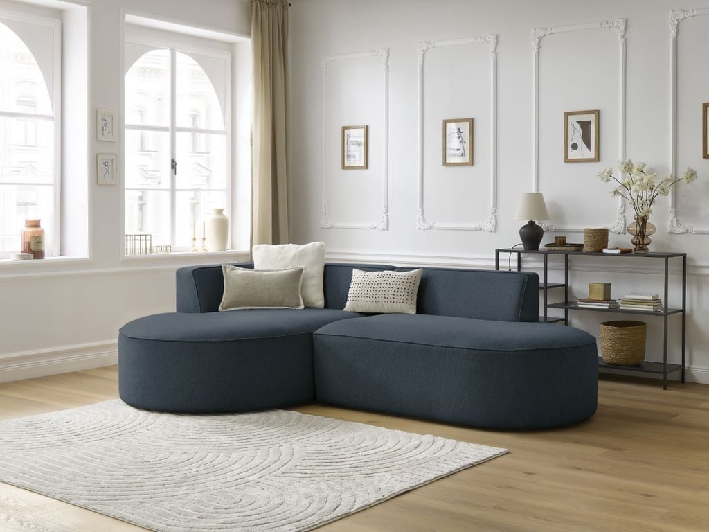 Produit similaire: Canapé d'angle fixe ROUSSEAU tissu chiné bleu foncé angle gauche BOBOCHIC 4 places