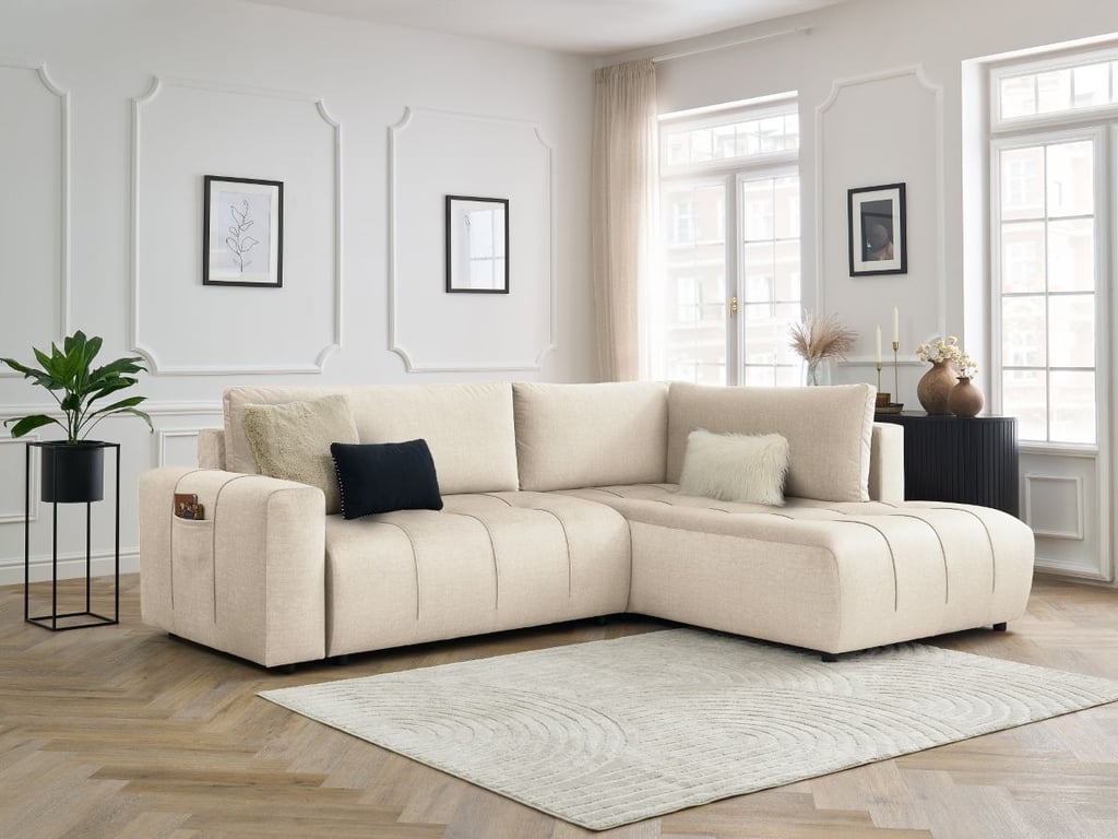 Produit similaire: Canapé d'angle L convertible coffre ARSENE tissu velours beige angle droit BOBOCHIC 3 places