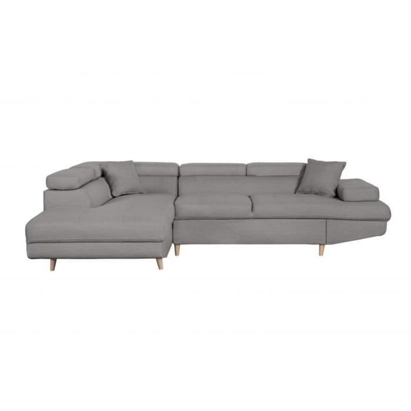 Canapé d'angle convertible LOUNGITUDE MATHIS - Gris clair - Coffre de rangement - Pieds en bois clair