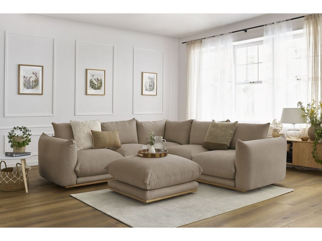Produit similaire: Canapé d'angle réversible ERNEST avec pouf taupe réversible BOBOCHIC 5 places