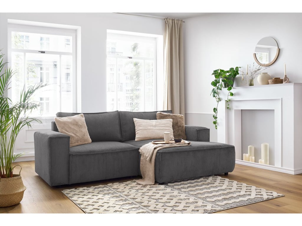 Produit similaire: Canapé d'angle fixe compact NIHAD velours côtelé gris foncé angle droit BOBOCHIC 3 places