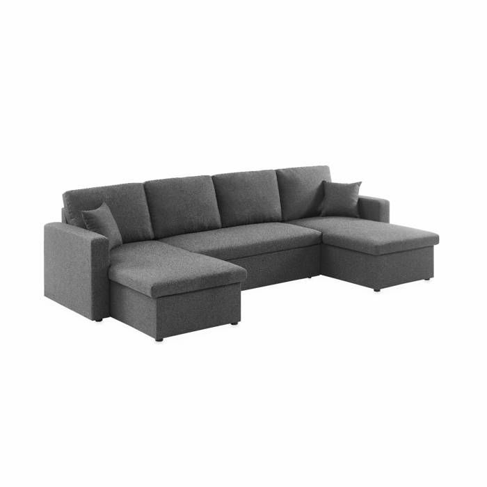 Produit similaire: Canapé panoramique convertible en tissu gris foncé. 4 places. coffre rangement. lit modulable