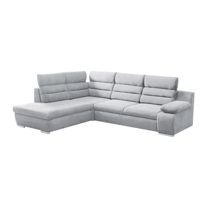 Canapé d'angle convertible en tissu PYLOS - Gris clair - Angle gauche
