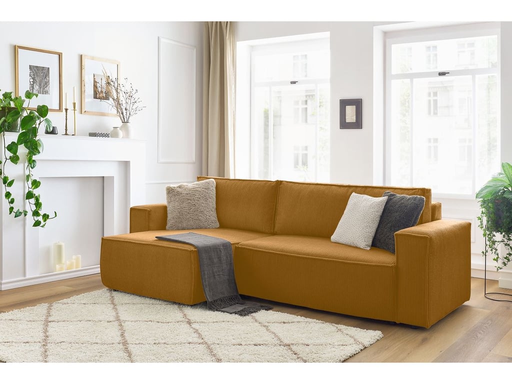 Produit similaire: Canapé d'angle réversible convertible coffre NIHAD velours côtelé jaune BOBOCHIC 3 places