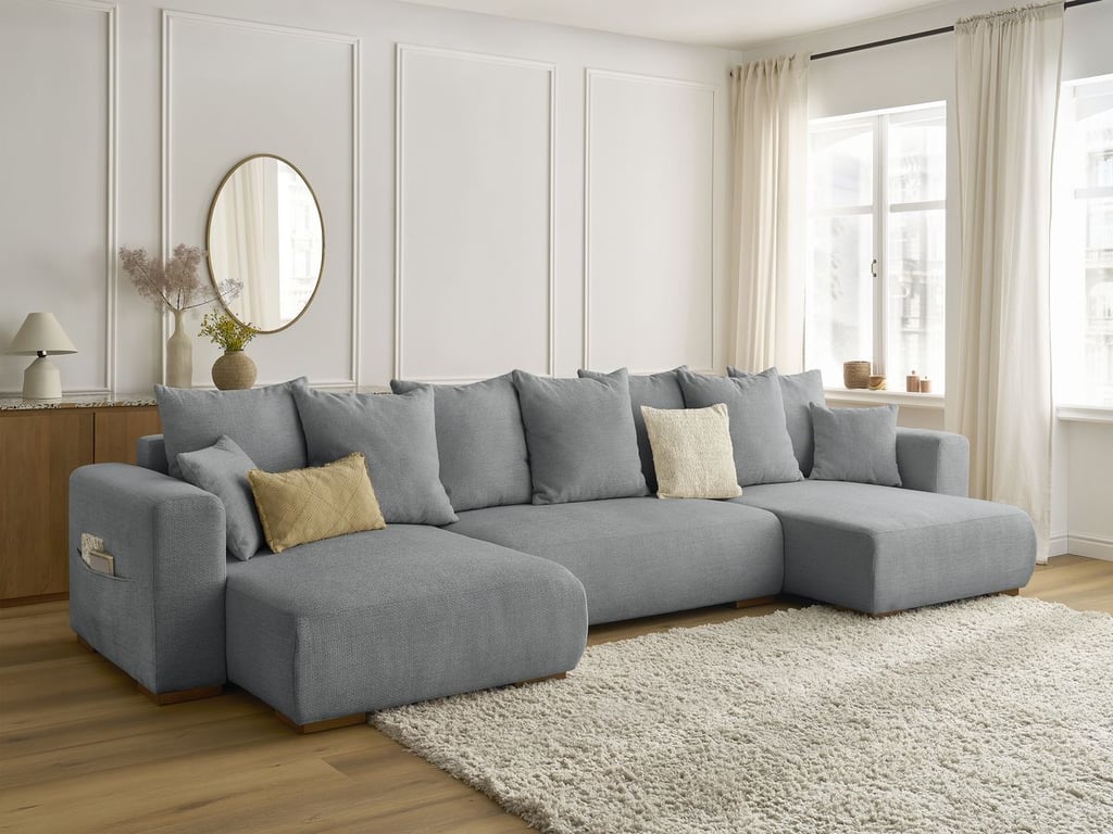 Produit similaire: Canapé panoramique convertible coffre SIDONIE tissu chiné gris foncé BOBOCHIC 4 places