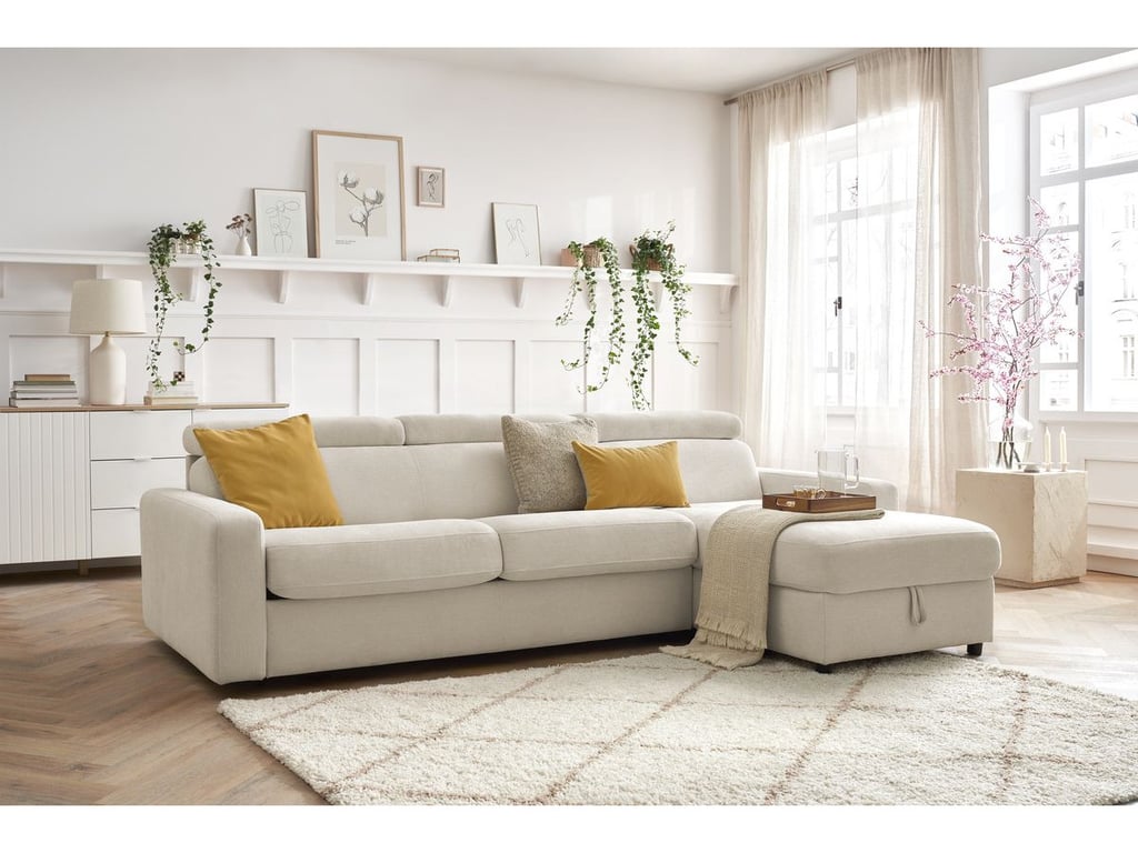 Produit similaire: Canapé d'angle réversible convertible coffre MONACO tissu lisse beige 160x190 réversible BOBOCHIC 3 places