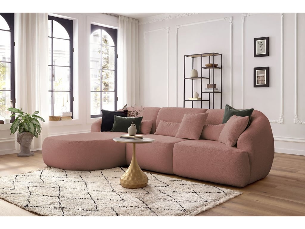 Produit similaire: Canapé d'angle fixe ALESIA tissu bouclette rose angle gauche BOBOCHIC 3 places