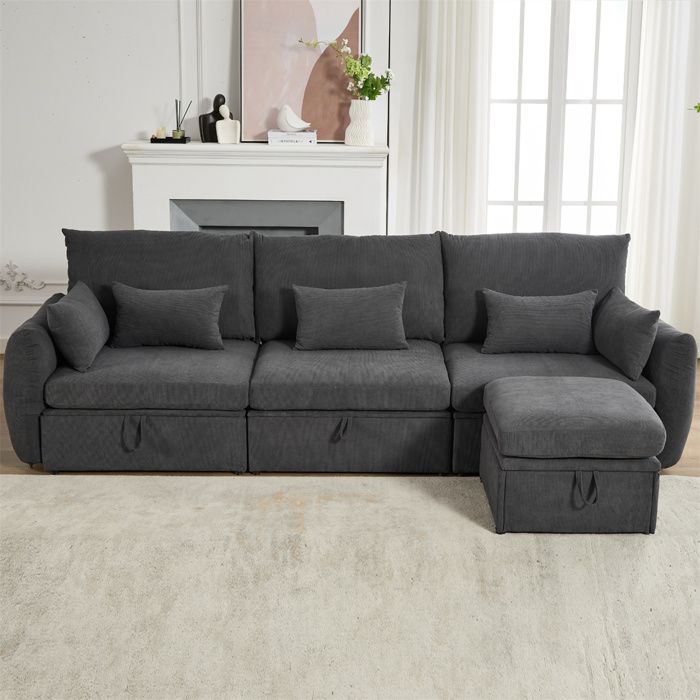 Produit similaire: Canape d'angle avec Repose-Pied, Canape Convertible 3 Places avec Espace de Rangement, Canapé Modulable 5 Coussins Amovibles, Gris