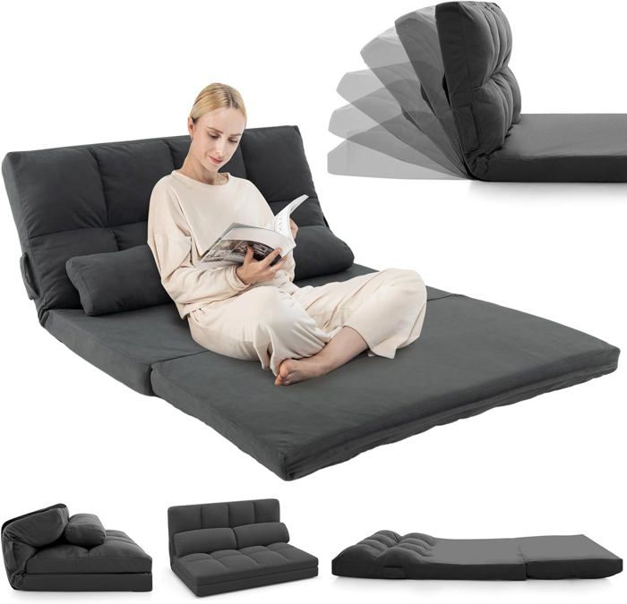 Produit similaire: RELAX4LIFE Canapé Pliable 2 Places en Velours, Dossier Réglable en 6 Positions, 2 Oreillers, Fauteuil Charge 150KG, Gris Foncé