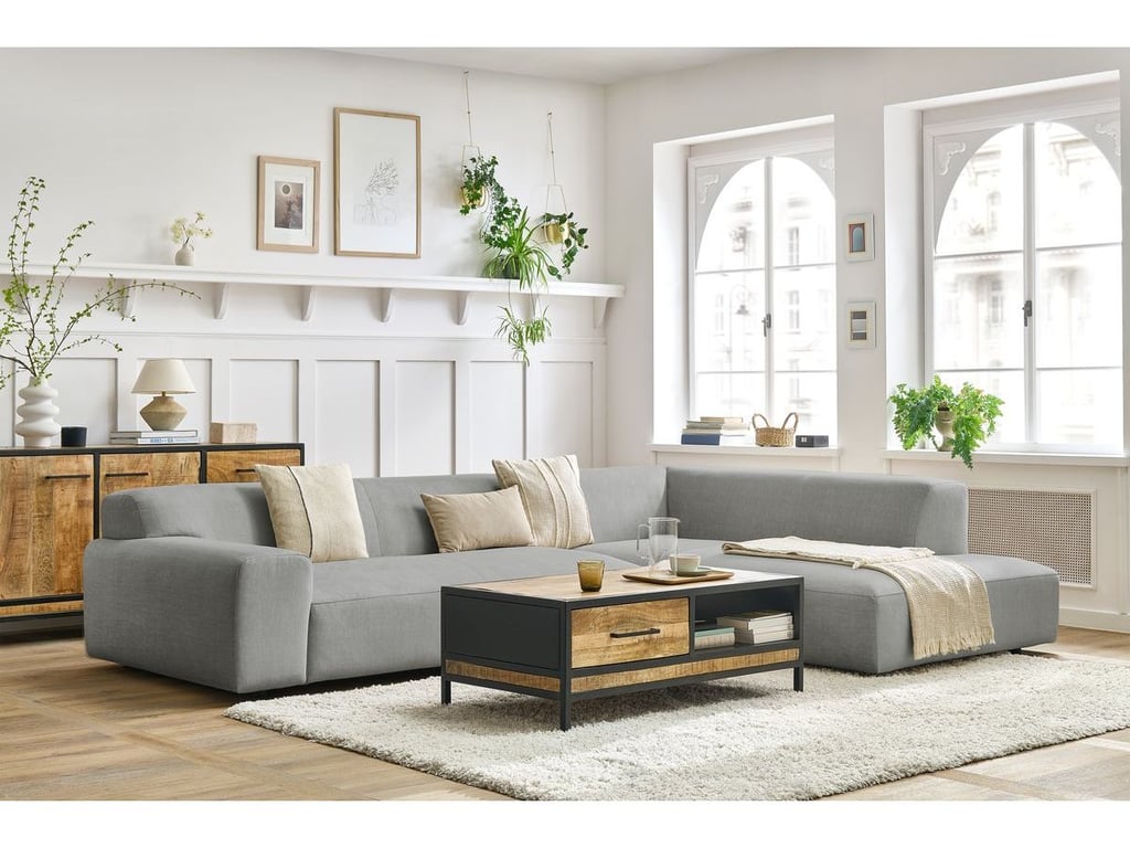 Produit similaire: Canapé d'angle fixe LAVENA tissu velours gris clair angle droit BOBOCHIC 4 places