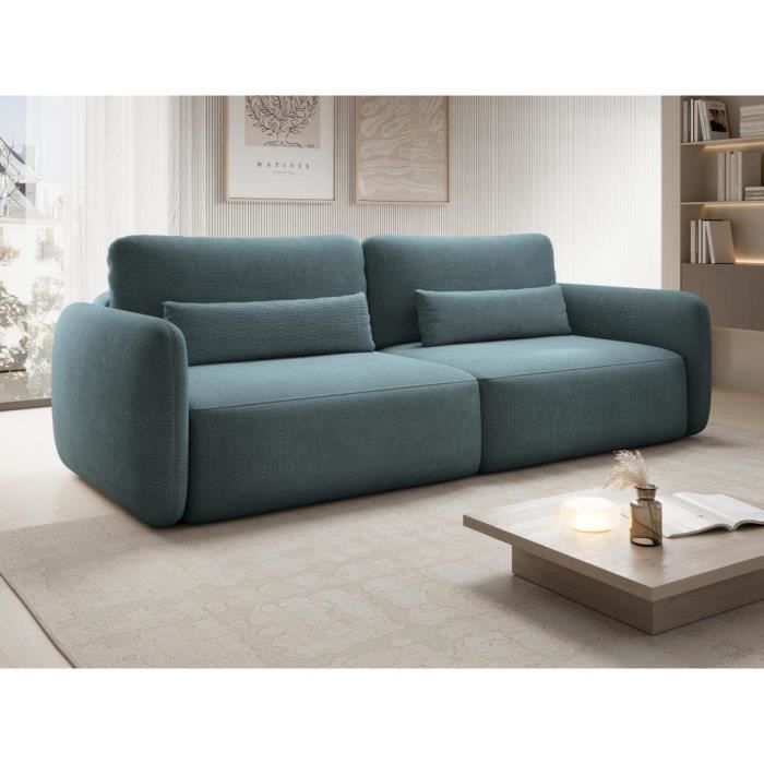 Produit similaire: Canapé 3 places convertible en tissu texturé bleu VOPOZA