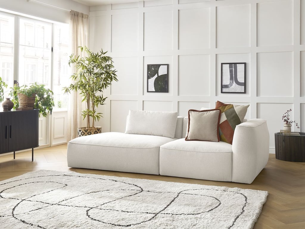 Produit similaire: Canapé droit fixe 3 places LEOPOLD tissu chiné blanc accoudoir droit BOBOCHIC