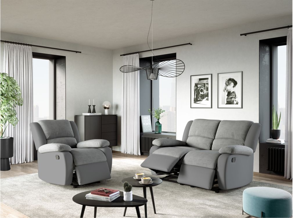 Produit similaire: RELAXXO - Ensemble canapé relax manuel LEO 2 places + fauteuil manuel en microfibre et simili