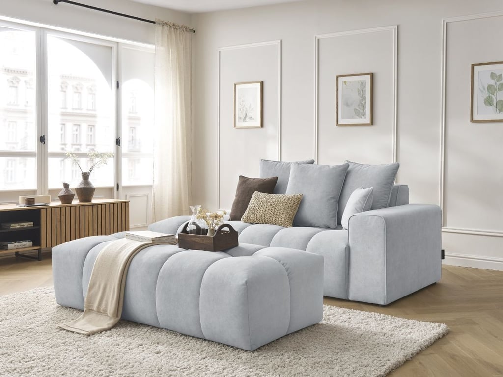 Produit similaire: Canapé droit fixe MONT-BLANC velours avec pouf gris clair accoudoir droit BOBOCHIC 5 places