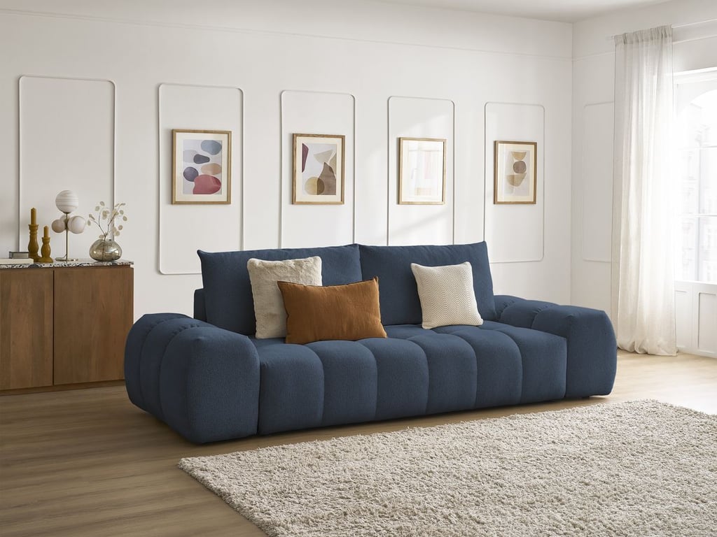 Produit similaire: Everest canapé droit convertible coffre 3 places tissu chiné bleu foncé