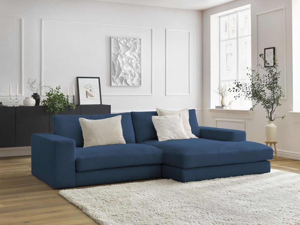 Produit similaire: Leonard canapé d'angle fixe compact 4 places velours côtelé bleu foncé angle droit