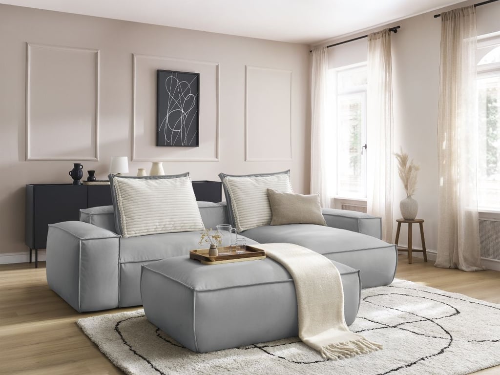 Produit similaire: Canapé d'angle réversible ultra moelleux BOHEME cuir végan avec pouf gris clair BOBOCHIC 4 places