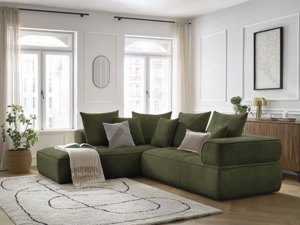 Whesley canapé d'angle L fixe 4 places velours côtelé vert foncé angle gauche