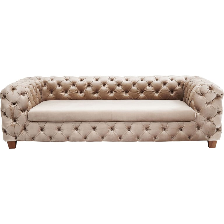 Canapé 3 places en velours beige Capitonné