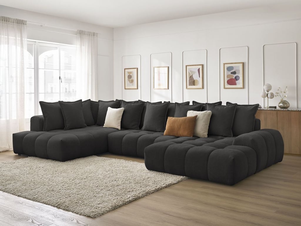 Produit similaire: Canapé panoramique convertible coffre EVEREST tissu texturé noir angle droit BOBOCHIC 6 places