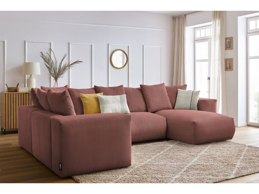 Produit similaire: Canapé panoramique fixe modulable VOLTAIRE 1 méridienne, 1 chauffeuse 2 place, 1 angle, 1 chauffeuse 1 place rose angle droit BOBOCHIC 5 places