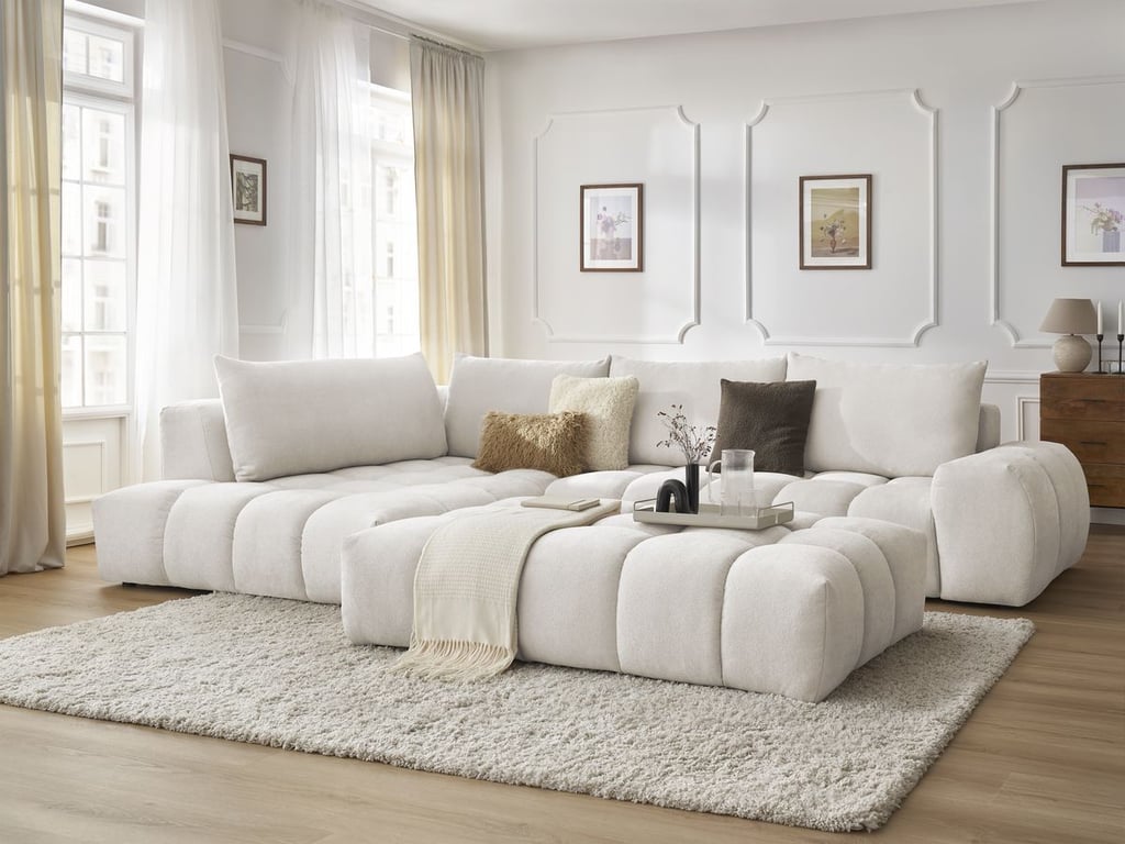 Produit similaire: Everest canapé d'angle fixe 5 places tissu texturé blanc angle gauche