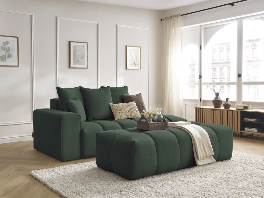 Produit similaire: Canapé droit fixe MONT-BLANC tissu chiné avec pouf vert accoudoir gauche BOBOCHIC 5 places
