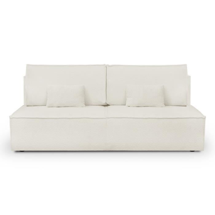 Produit similaire: Canapé convertible 3 places avec coffre de rangement en tissu bouclette écru - Milla