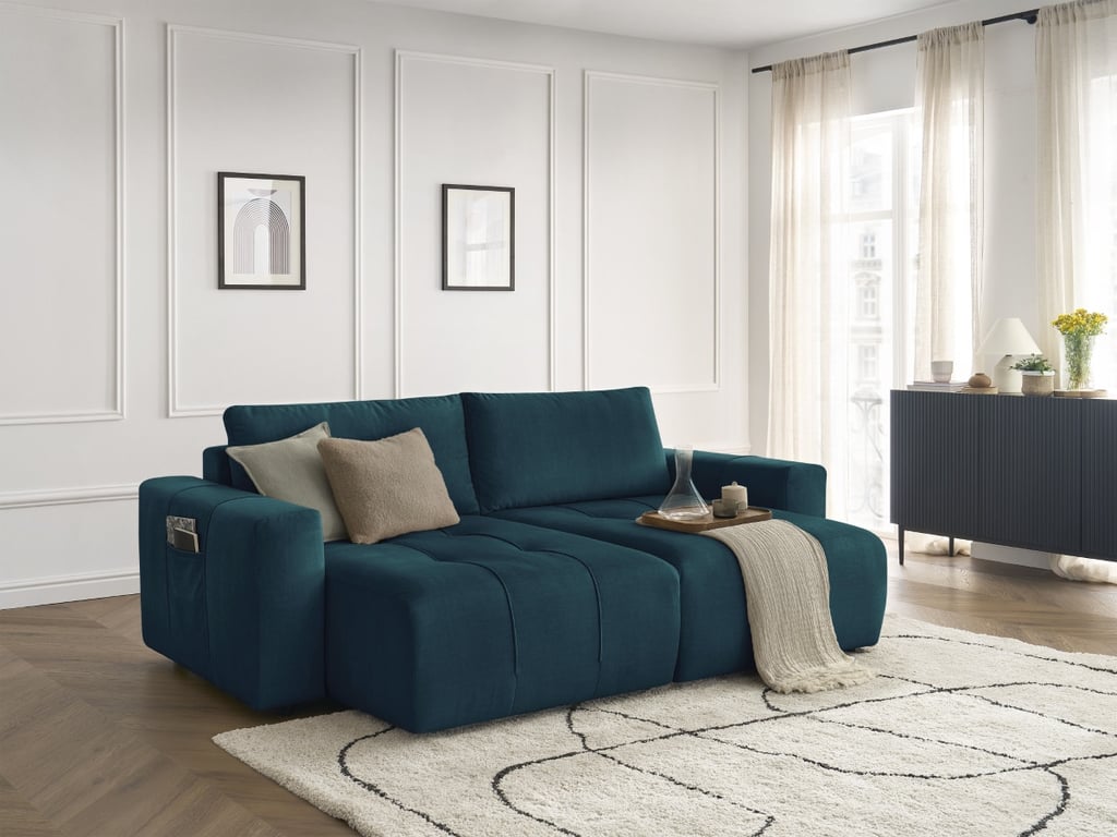 Produit similaire: Canapé droit fixe 4 places ARSENE assise profonde velours bleu foncé BOBOCHIC