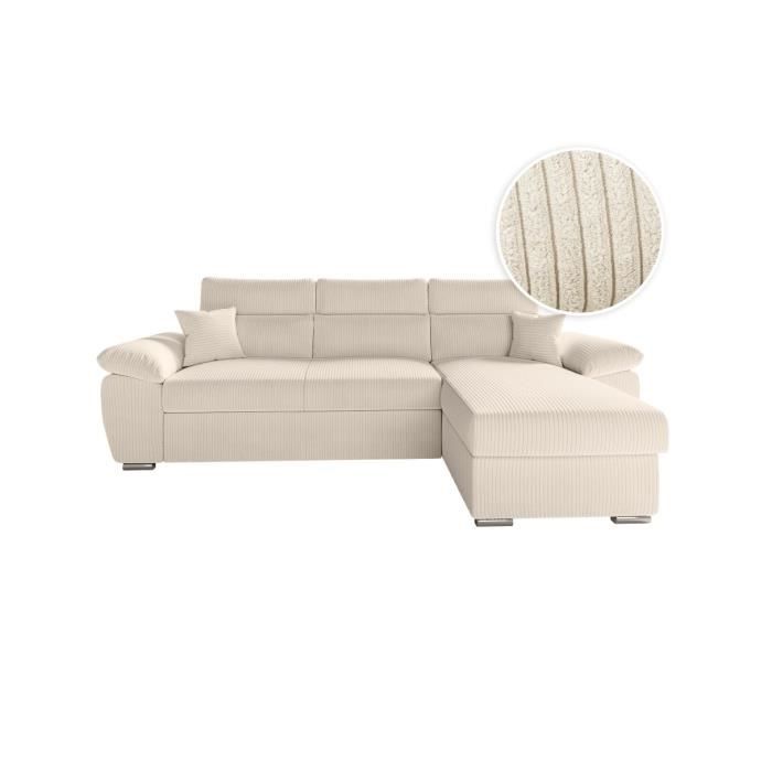 Produit similaire: Canapé d'angle 4 places KOMECO reversible convertible avec coffre en velours côtelé - Beige - L265 x P166 x H91cm - LOUNGITUDE