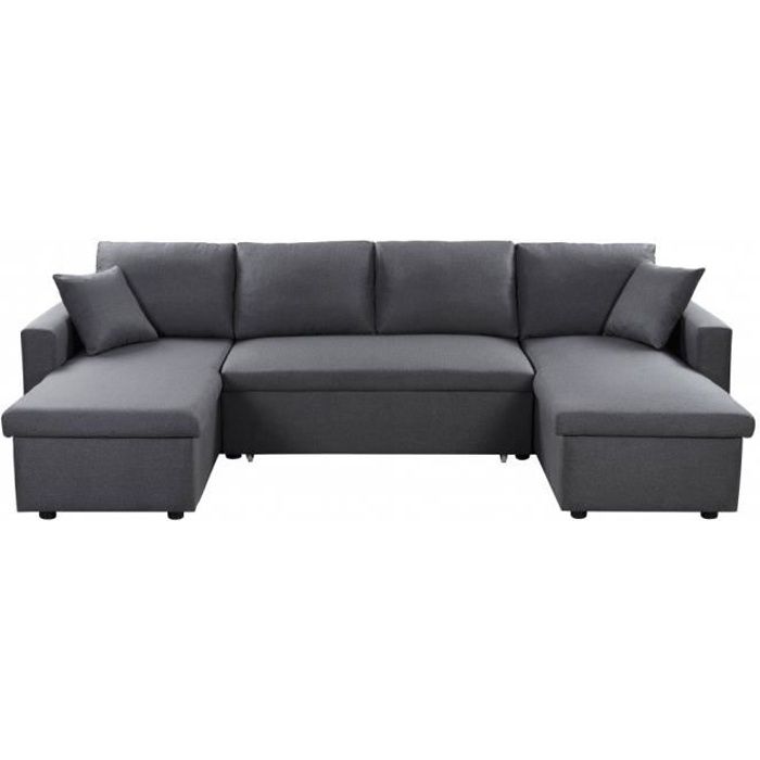 Produit similaire: Canapé d'Angle Panoramique Convertible en Tissu Gris - LOUNGITUDE - MARIA - 6 places - Coffres de rangement