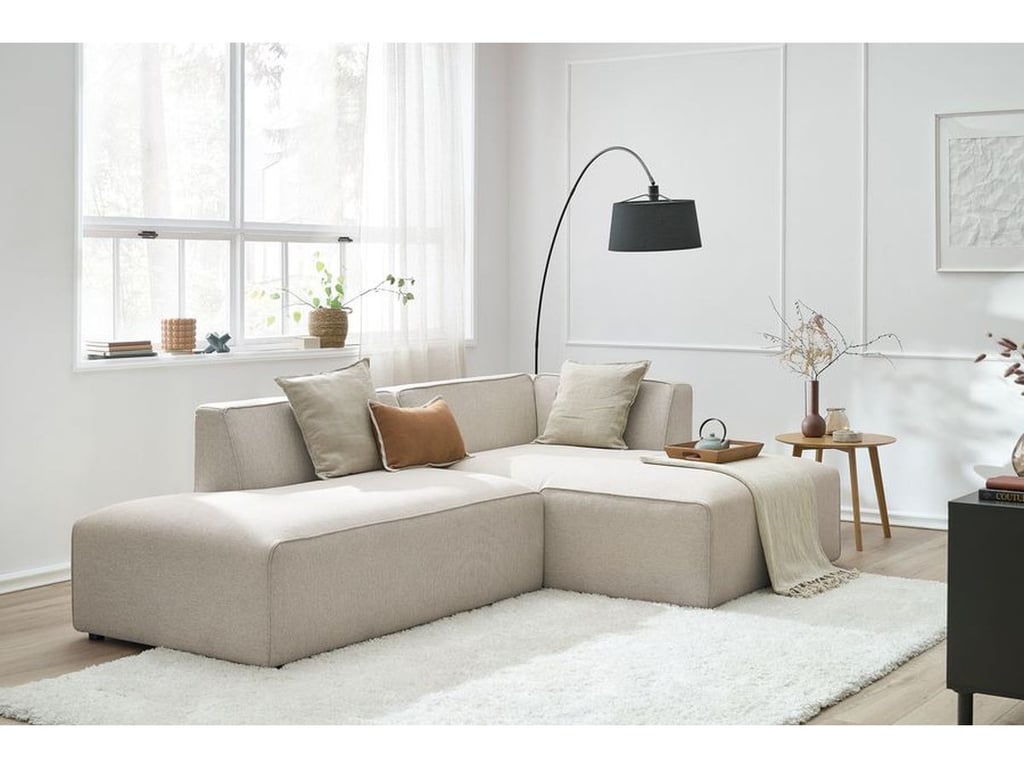 Produit similaire: Canapé d'angle fixe MEGEVE tissu chiné beige angle droit BOBOCHIC 4 places