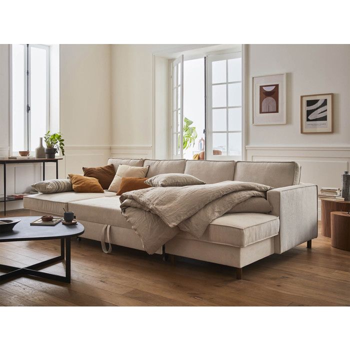 Canapé Jake LISA DESIGN - Convertible Velours Côtelé  Beige - Vue supplémentaire 1