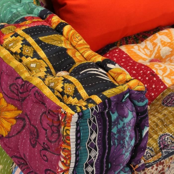 Canapé modulaire 2 places LAY - Tissu Patchwork - Accoudoirs - 140x70x40cm - Vue supplémentaire 1
